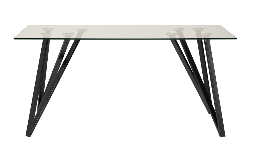 Mesa de comedor Gaia cristal templado acero negro 160x90