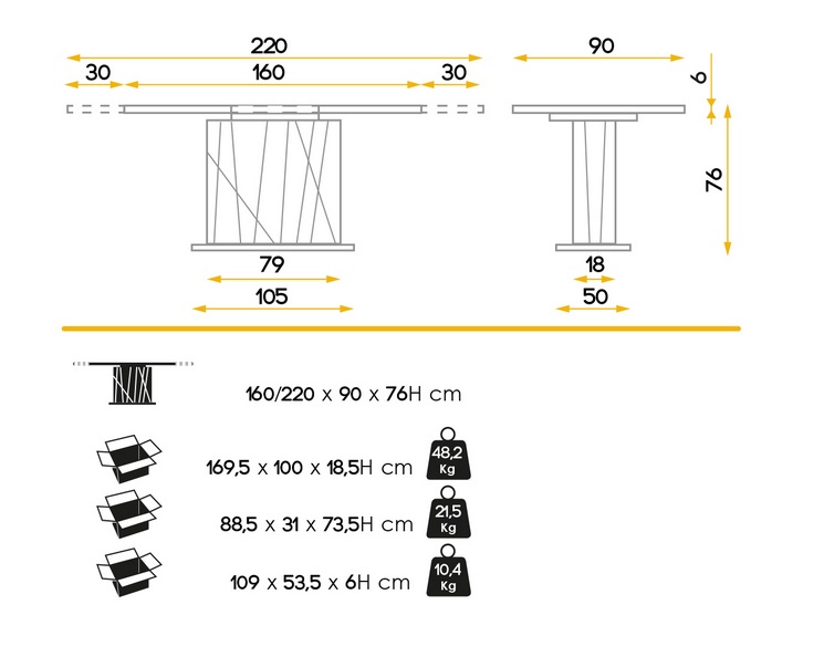 Mesa extensible blanco brillo 160-220x90