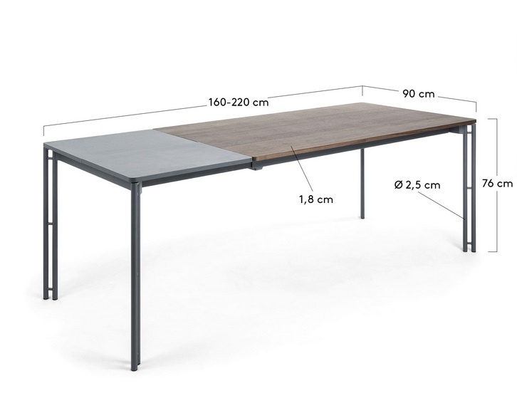 Mesa de comedor extensible antracita nogal 160-220x90