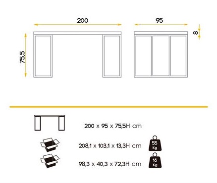 Mesa Atrium blanco alto brillo acero negro 200x95