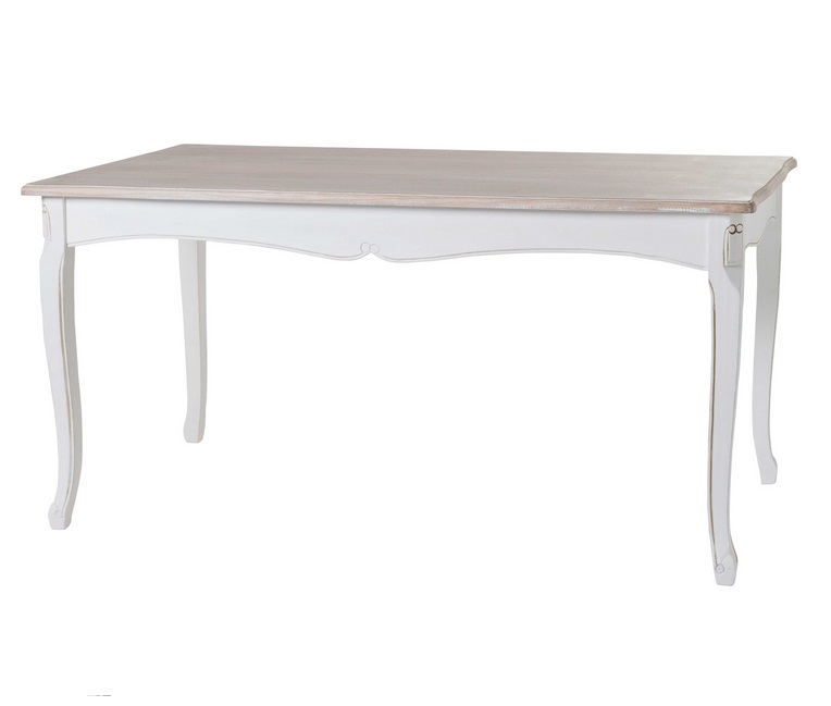 Mesa de comedor romántica madera blanco provenza 160x80 cm