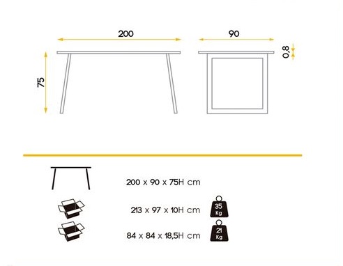 Mesa Comedor Lotus Sobre Lacado Moka Metal Negro 200x90