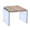 Mesa auxiliar Oslo cristal curvado madera 55x55