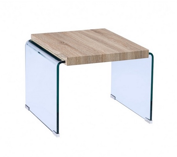 Mesa auxiliar Oslo cristal curvado madera 55x55