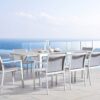 Mesa terraza extensible aluminio blanco cristal taupe 150-25x100