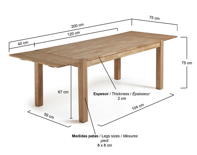 Mesa extensible roble natural Luca 120-200x75