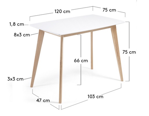 Mesa nordica blanco mate fresno 120x80