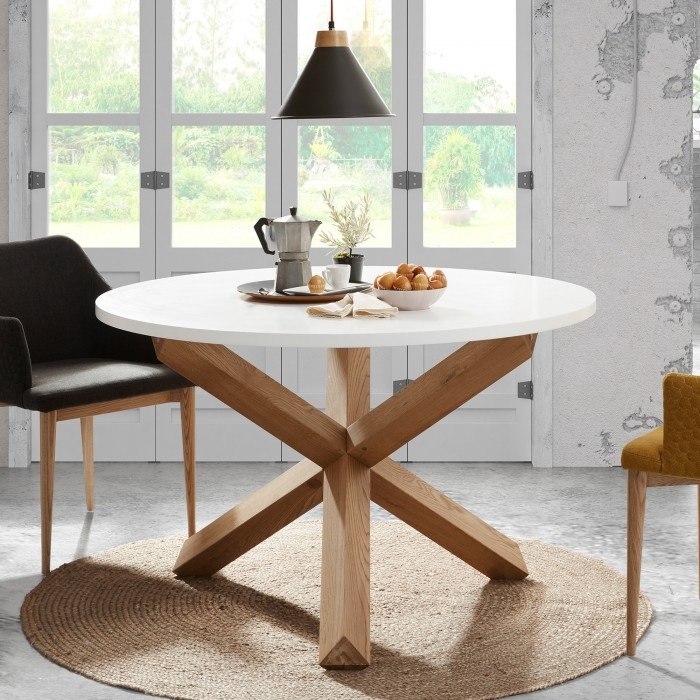 Mesa nordica redonda roble natural blanco mate 120cm