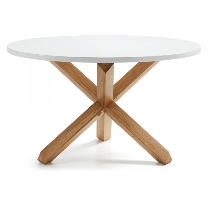 Mesa nordica redonda roble natural blanco mate 120cm