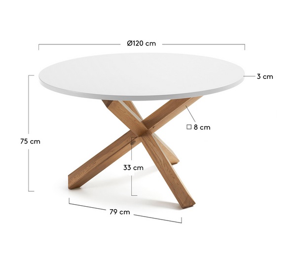 Mesa nordica redonda roble natural blanco mate 120cm