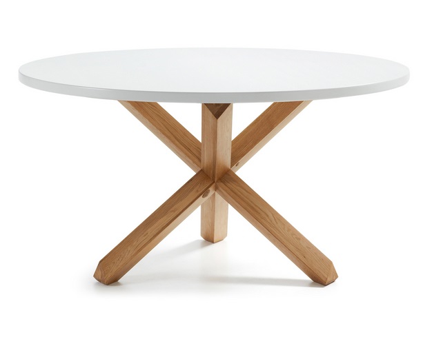 Mesa nordica redonda roble natural blanco mate 135cm