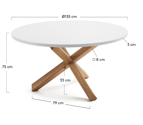 Mesa nordica redonda roble natural blanco mate 135cm