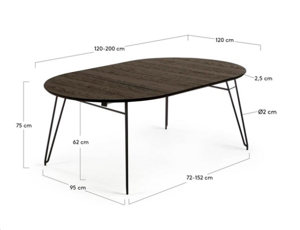 Mesa redonda extensible Milano madera fresno grafito 120-200 cm