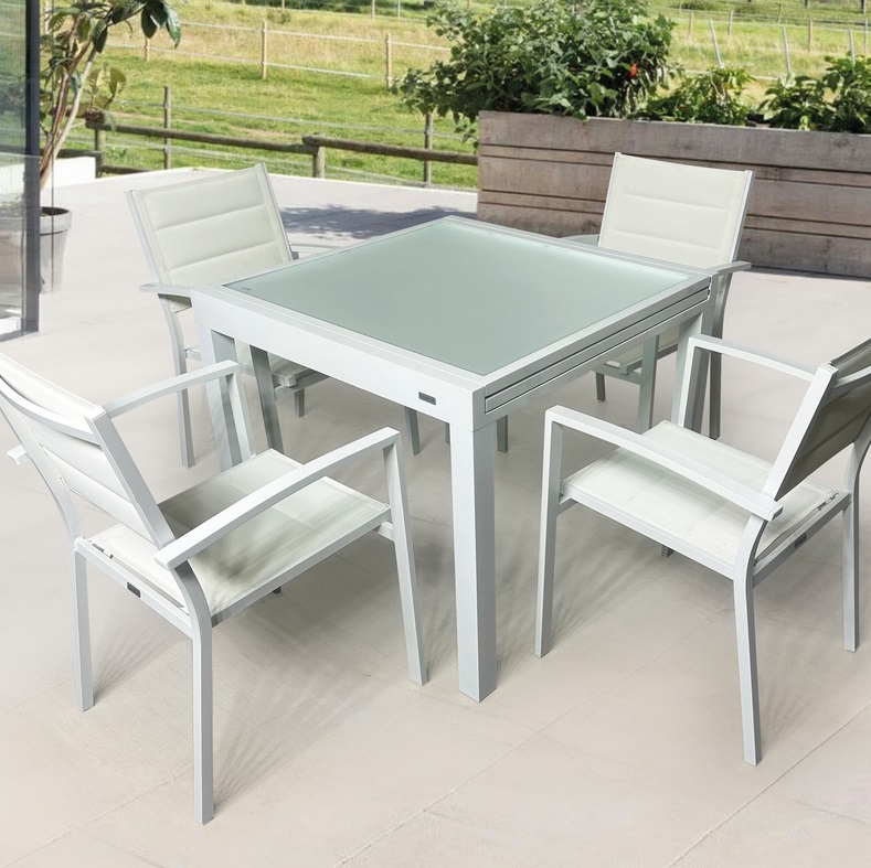 Mesa terraza extensible aluminio blanco Calpe 90x180 x 90