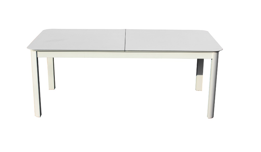 Mesa Cuzco aluminio cristal blanco 200-300x100 cm