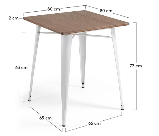 Mesa tolix bistro blanco sobre bambu 80x80