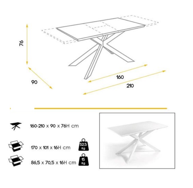 Mesa Varona extensible blanco mate 160-210 x 90