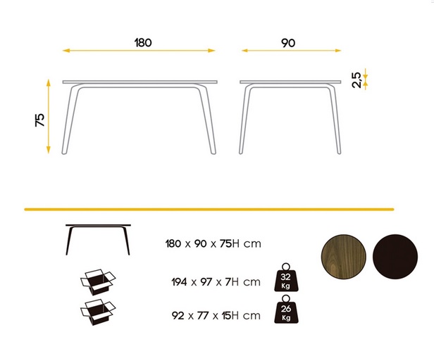 Mesa nogal acero negro 180x90