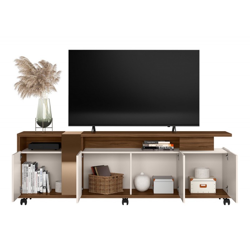 Mueble Tv Miami nogal, blanco roto y cristal 183