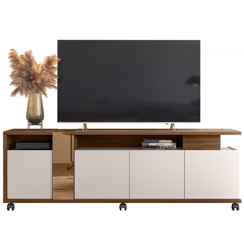 Mueble Tv Miami nogal, blanco roto y cristal 183