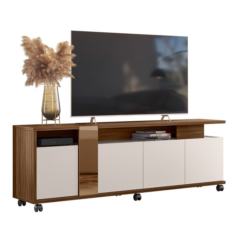 Mueble Tv Miami nogal, blanco roto y cristal 183