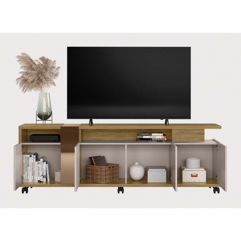 Mueble Tv Miami roble, blanco roto y cristal 183