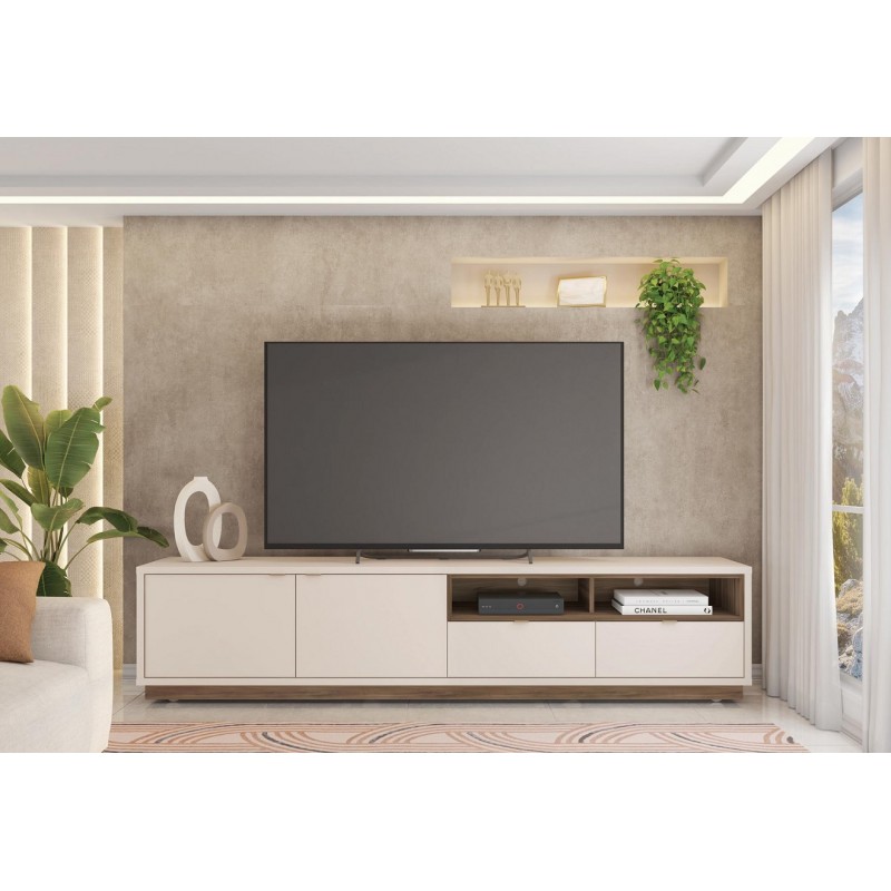 Mueble Tv Oasis nogal y blanco roto 218cm