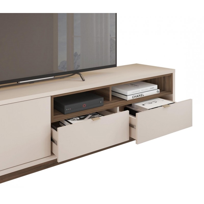 Mueble Tv Oasis nogal y blanco roto 218cm