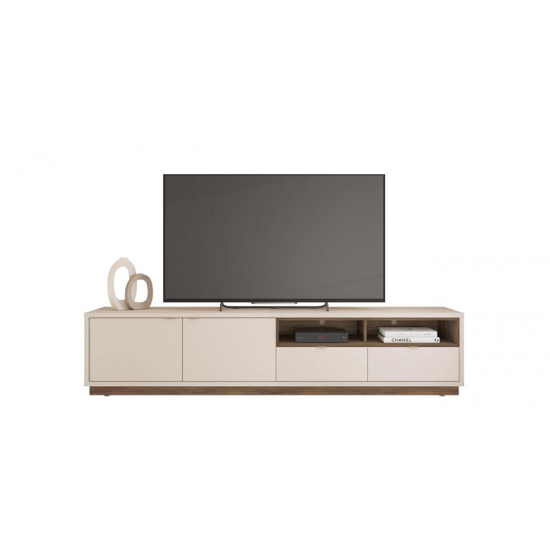 Mueble Tv Oasis nogal y blanco roto 218cm