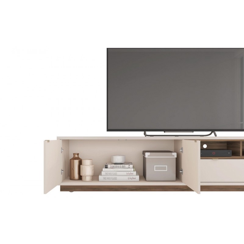 Mueble Tv Oasis nogal y blanco roto 218cm