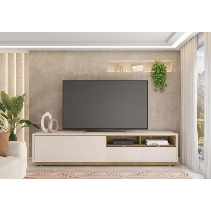 Mueble Tv Oasis haya y blanco roto 218cm