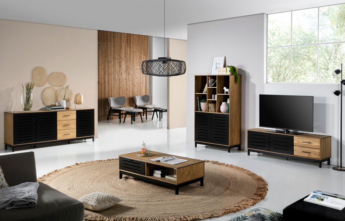 Mueble TV industrial alessia madera negro mate 140cm