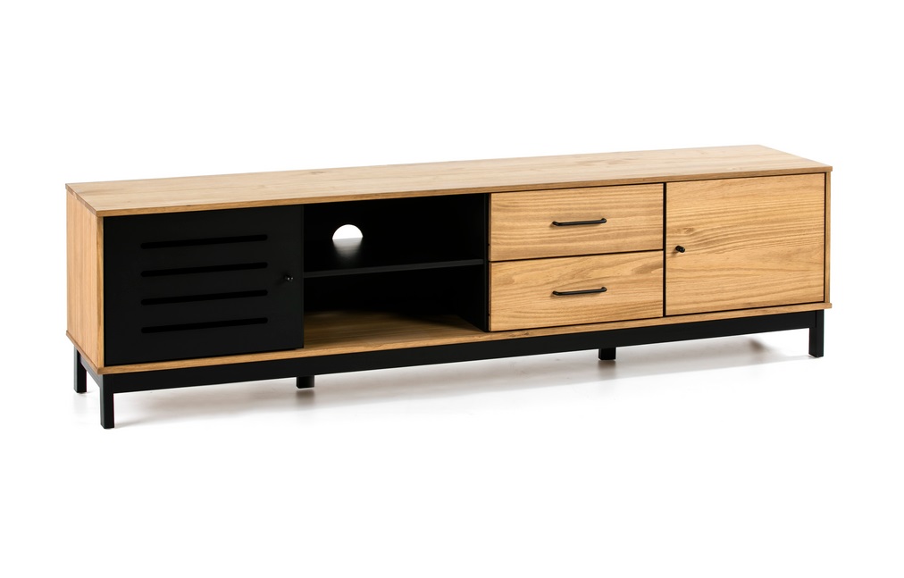 Mueble TV industrial alessia madera negro mate 186 cm