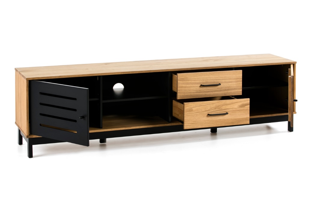 Mueble TV industrial alessia madera negro mate 186 cm