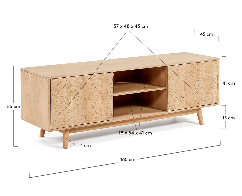 Mueble TV artisan madera tallada natural 160 cm