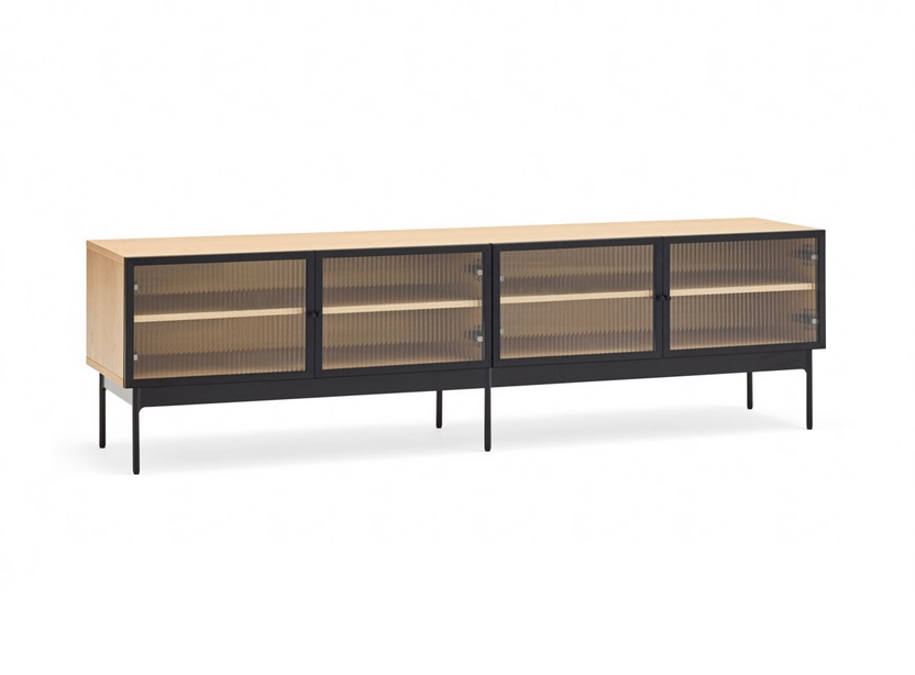 Blur mueble TV negro roble natural cristal estriado 15108_TE