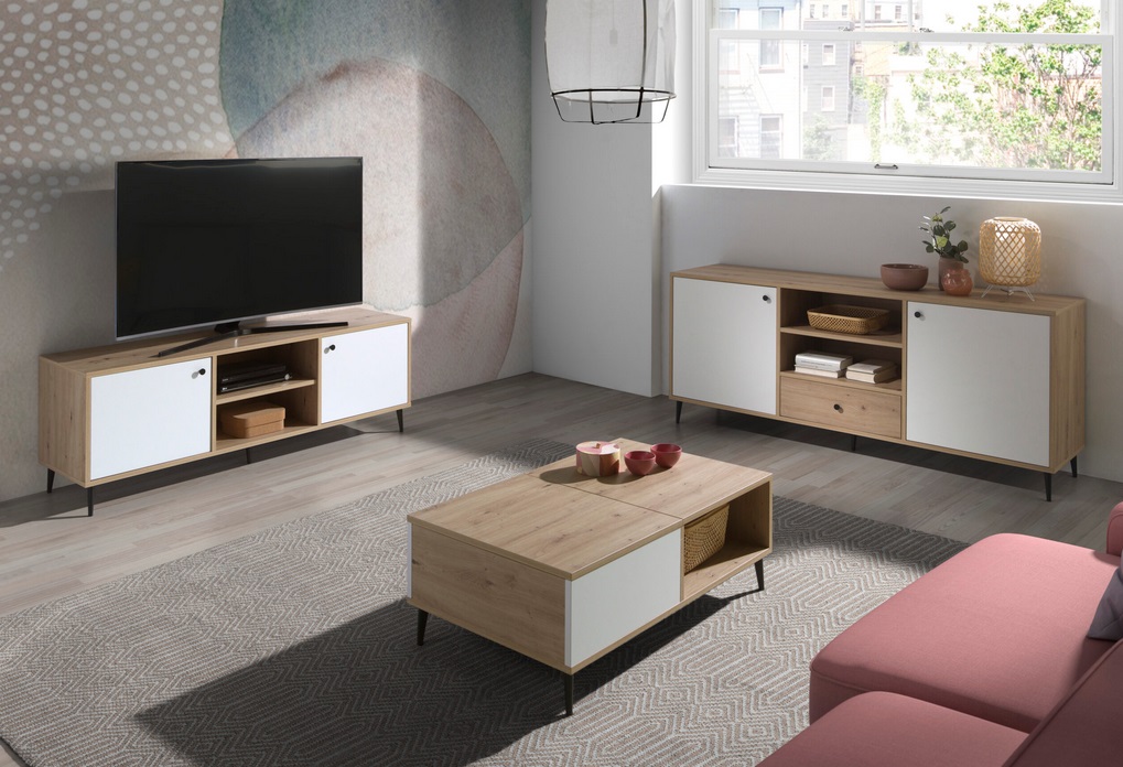 Mueble TV blanco roble Aspen 160 cm