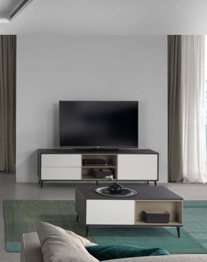 Mueble TV Lauki Blanco mate antracita 180 cm