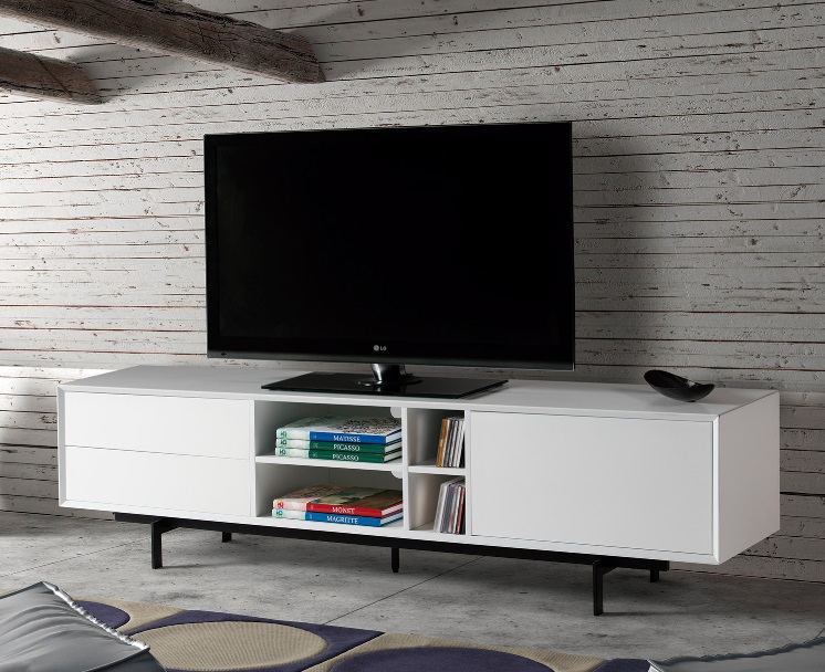 Mueble TV Beatriz blanco patas metal negro 180