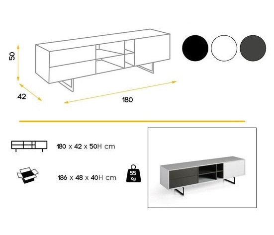 Mueble TV blanco brillo gris mate