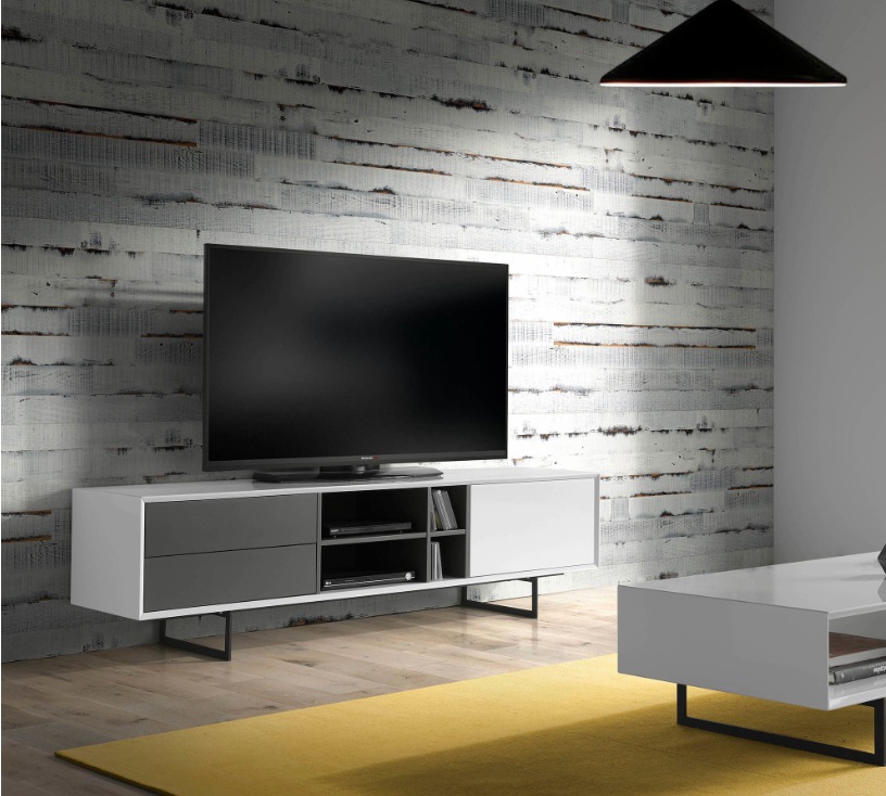 Mueble TV blanco brillo gris mate