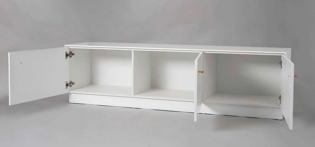 Mueble TV lacado blanco cola de pez 3 puertas 180 cm