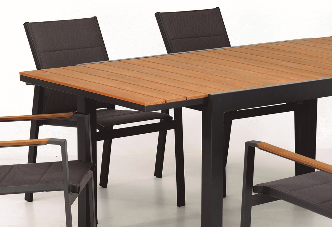 Mesa Praga aluminio antracita lamas madera poliwood 200-300 x 100