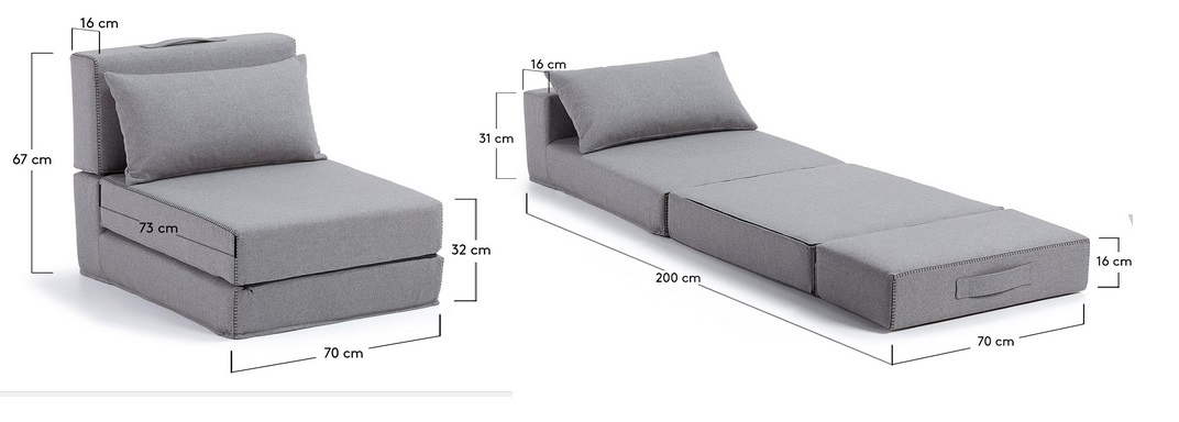 Puf cama plegable tela varese gris