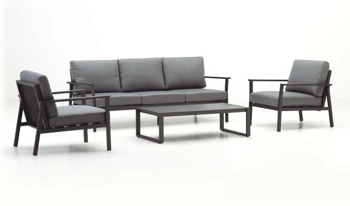 Set sofa terraza gris Aurora aluminio antracita Spunpoly gris 5 plazas