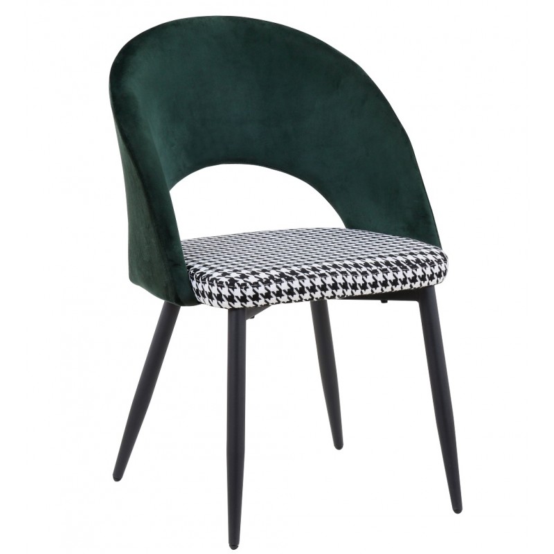 Silla Dana velvet verde y asiento en pata de gallo blanco y negro