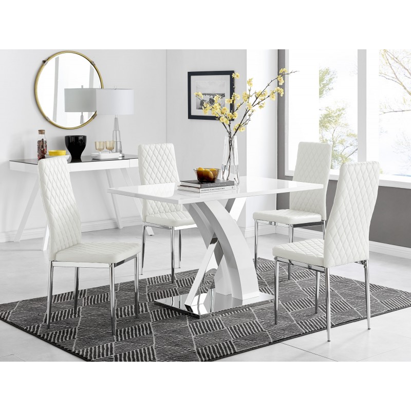 Silla de comedor Andrea costuras de rombos similpiel blanca