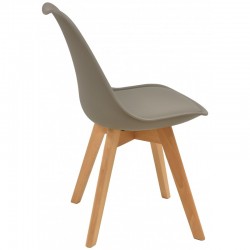 Silla nordica madera de haya, polipropileno con cojin gris claro