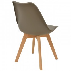 Silla nordica madera de haya, polipropileno con cojin gris claro