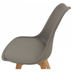 Silla nordica madera de haya, polipropileno con cojin gris claro